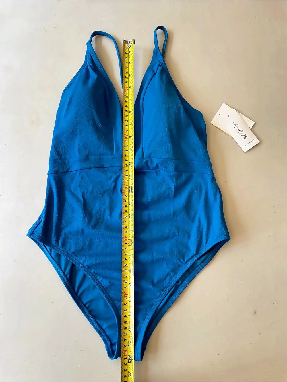 Jessica Simpson Blue Solid Deep V One-Piece Swimsuit Size: Medium